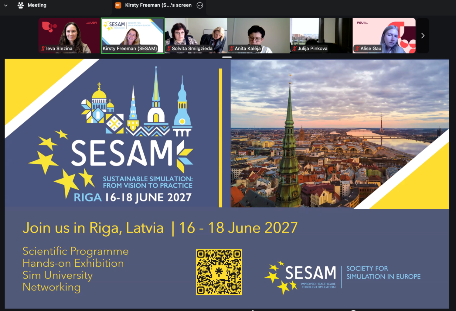 Ekrānuzņēmums, kad virtuālajā sanāksmē stāsta par SESAM 2027
