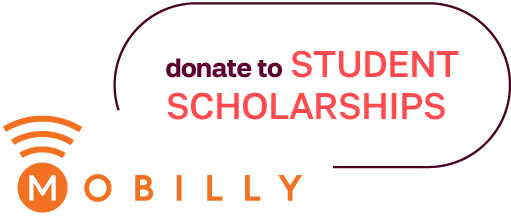 Image that says "donate to student scholarshipts" with Mobilly logo in the corner