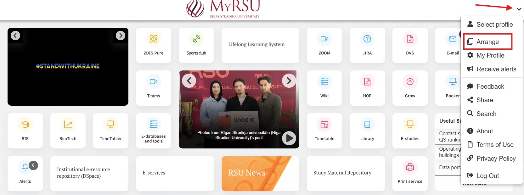 MyRSU arrange option
