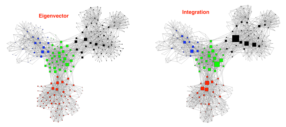Comparing Network Metrics: Integration vs. Eigenvector Centrality