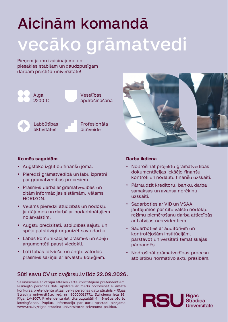 vecākais grāmatvedis vakance