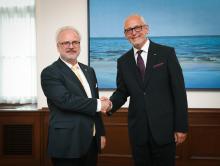 Valsts prezidents Egils Levits Rīgas pilī tikās ar Rīgas Stradiņa universitātes rektoru