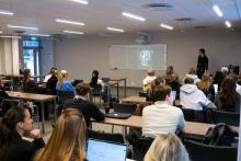 Classroom with students listening to presentation